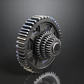 Two Shiny Metal Interlocking Gears On Dark Background With Reflection