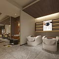 Elegant Beauty Hair Salon Interior Design With Stylish Chairs And Wooden Reception Desk
