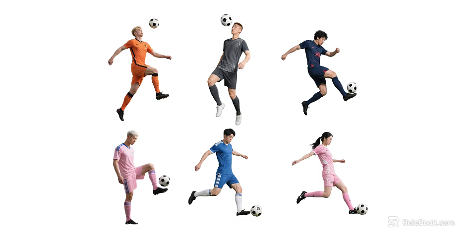 Multiple People Playing Soccer in Different Colored Sportswear and Action Poses 3d model 
