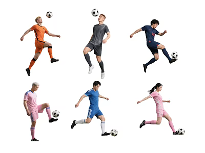 Multiple People Playing Soccer in Different Colored Sportswear and Action Poses 3d model