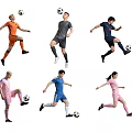 Multiple People Playing Soccer in Different Colored Sportswear and Action Poses