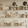Modern Minimalist Vanity Tables With Mirrors Stools And Decorative Elements 3d model