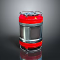 Red Cylindrical Metal Object With Rings Mesh And Stand In Natural Scenery View