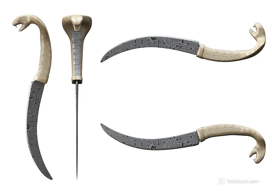 Traditional Curved Blade Weapons With Decorative Bone Handles And Forged Metal Texture 3d model 