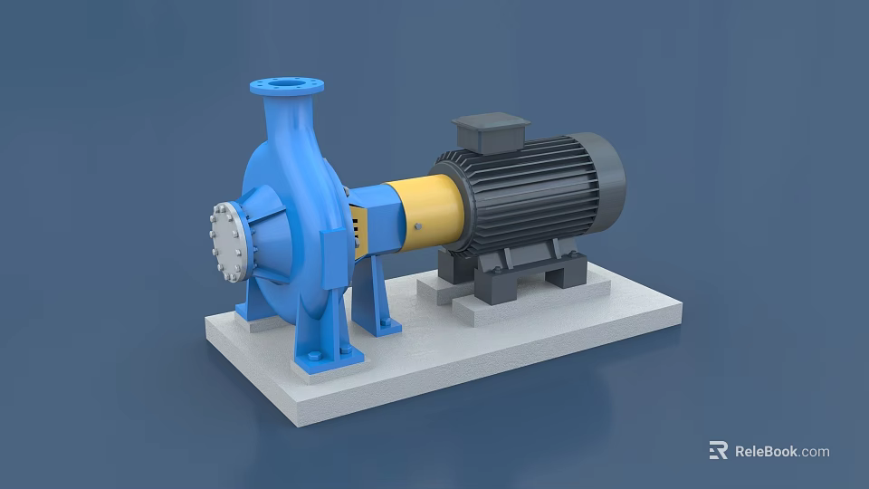 Industrial Pump With Blue Housing Yellow Connector And Gray Motor On White Base 3d model 