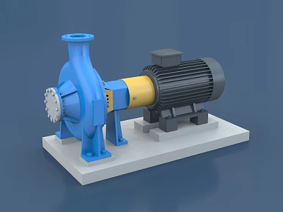 Industrial Pump With Blue Housing Yellow Connector And Gray Motor On White Base 3d model