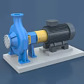 Industrial Pump With Blue Housing Yellow Connector And Gray Motor On White Base
