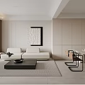 Modern Living And Dining Room Interior With White Sofa Black Coffee Table Dining Set 3d model
