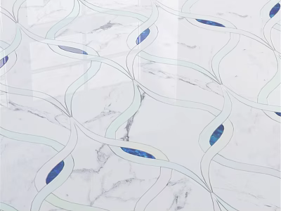 Decorative Curved Components With White Lines And Blue Accents On Marble Background 3d model