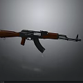 AK 47 Rifle With Wooden Stock And Metal Components On Dark Background