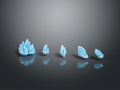 Five Blue Wood Stone Decorative Pieces Arranged On Black Background With Reflection 3d model