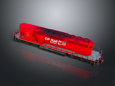Red CP Rail Canada Locomotive Featuring American Flag Design And Details 3d model