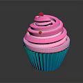 Colorful Cupcake With Pink Swirl Frosting Blue Liner And Decorative Dots