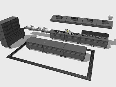 Modern Commercial Kitchen Design With Various Cooking Appliances And Equipment 3d model