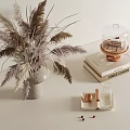 Decorative Ornaments Combination With Dried Pampas Grass Vase Glass Cloche And Wooden Tray