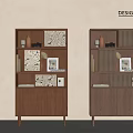 Modern Wooden Bookcases With Open Closed Compartments Patterned Panels And Decorative Items 3d model