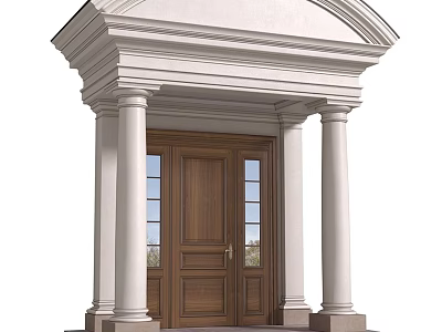Classical Architectural Porch Component With White Columns Wooden Door And Decorative Pediment 3d model