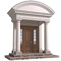 Classical Architectural Porch Component With White Columns Wooden Door And Decorative Pediment