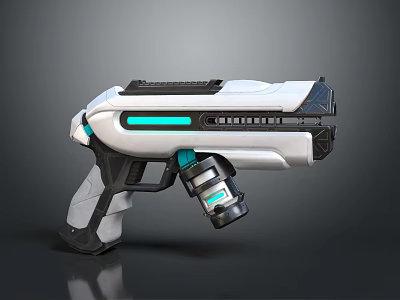 Futuristic White Gun With Blue Glowing Light And Modern Sleek Structure 3d model