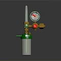 Industrial Pressure Gauge Device With Silver Cylinder Green Base Red Knob And Brass Fittings