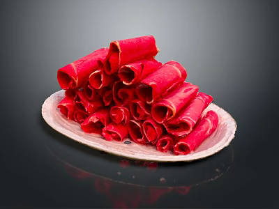 Red Coiled Animal Resting on White Plate Against Dark Background 3d model