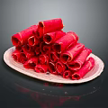 Red Coiled Animal Resting on White Plate Against Dark Background 3d model