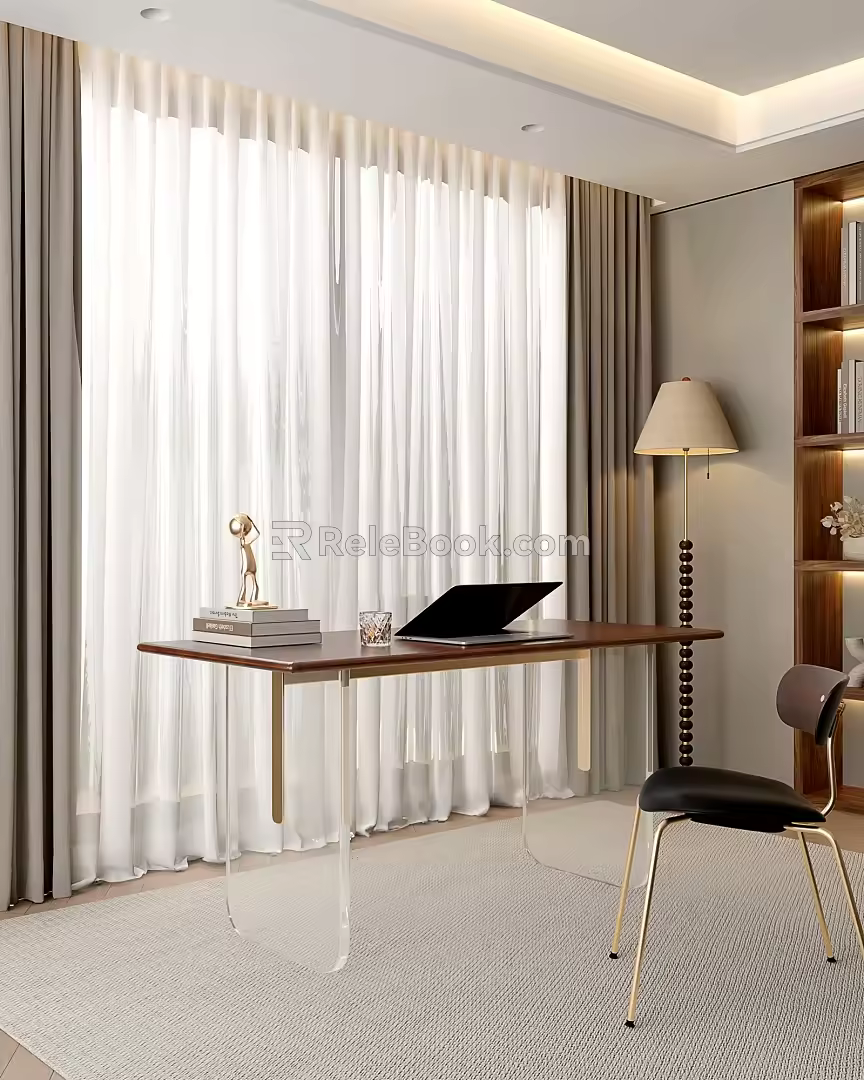 Modern Middle Style Desk and Chair Combination 3d model