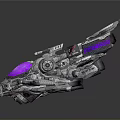 Detailed Futuristic Sci-Fi Spaceship With Silver Metallic Structure And Purple Transparent Section 3d model