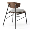 Modern Minimalist Leisure Chair With Wooden Backrest Gray Padded Seat And Black Metal Frame
