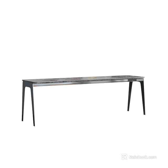 Modern Sleek Rectangular Dining Table With Black Metal Legs And Textured Wooden Top 3d model