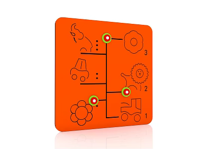 Interactive Children's Play Equipment With Orange Board Animal Vehicle Shapes Connecting Lines And Green Dots 3d model