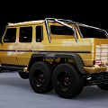 Yellow Off Road Car With Six Wheels Black Roof Rack And Red Brake Calipers