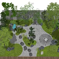 Karesansui Garden Design With Stone Path Green Plants Rocks And Wooden Deck
