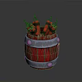 Explosive Weapons Stored in Wooden Barrel with Red Dynamite Sticks 3d model