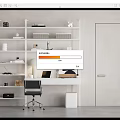Modern desk and chair bookcase combination 3d model