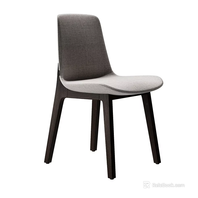 Contemporary Leisure Chair With Gray Fabric Upholstered Back Dark Wooden Legs And Comfortable Seat 3d model 