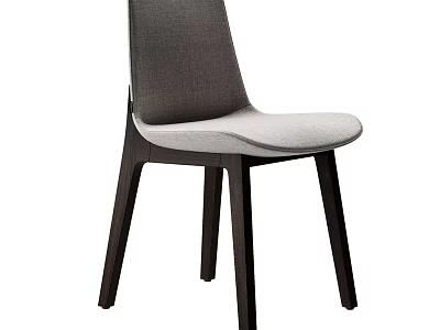 Contemporary Leisure Chair With Gray Fabric Upholstered Back Dark Wooden Legs And Comfortable Seat 3d model