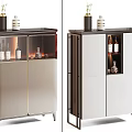 Modern Sideboard With Glass Doors Storage And Decorative Items In Gold Black White