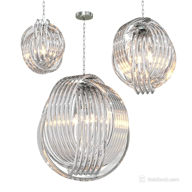 Modern Silver Spiral Design Chandeliers with Bright Illumination and Metal Frame for Interior 3d model 