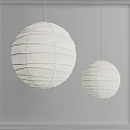 Two White Paper Striped Globe Pendant Lights Hanging In Modern Interior Space 3d model