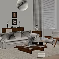 Neutral Toned Living Room Interior With Beige Sofa Wooden Coffee Table And Accent Chair