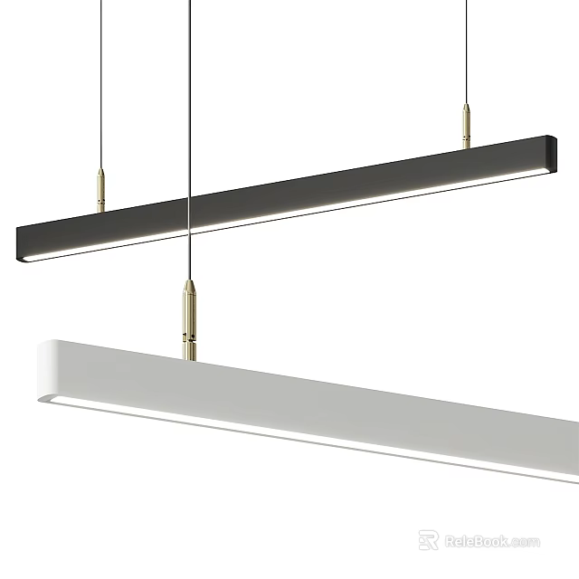 Modern Minimalist Long Rectangular Pendant Lights Black And White With Golden Metal Hangers 3d model 