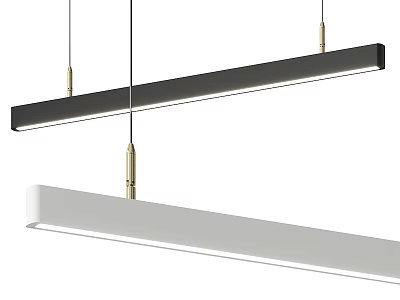 Modern Minimalist Long Rectangular Pendant Lights Black And White With Golden Metal Hangers 3d model