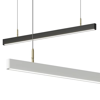 Modern Minimalist Long Rectangular Pendant Lights Black And White With Golden Metal Hangers 3d model