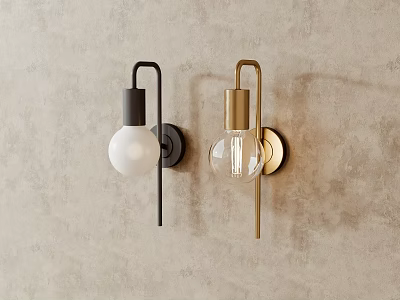 Modern Wall Lamps On Beige Wall With Black Gold Metal Brackets White Transparent Spherical Lampshades 3d model