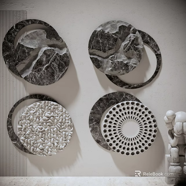 Circular Marble Wall Decor With Textured Patterns Perforated Designs And Abstract Shapes 3d model