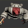 Pink Horned Fantasy Character In Heavy Armor Holding Futuristic Gun With Mechanical Details