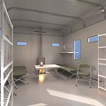 Green Trailer With Open Door Parked Near 4x4 Vehicle Folding Table Red Chairs On Grass