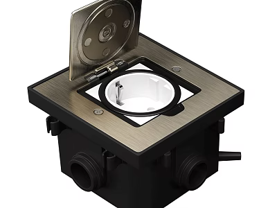 Industrial Floor Mounted Junction Box With Metal Cover And Circular Interface Ports 3d model