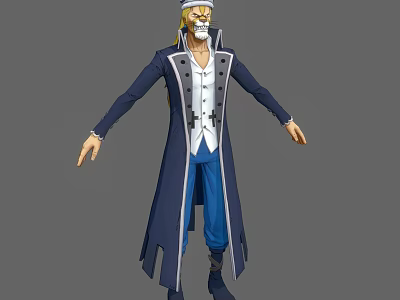 Anime Game Character with Blonde Hair White Beard Long Blue Coat Blue Pants Boots Design 3d model